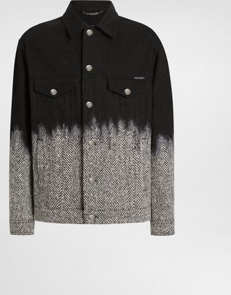 Dolce & Gabbana Cotton And Wool Chevron Oversized Denim Jacket - Man Denim Multi-colored 48