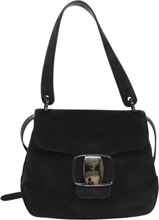 Ferragamo Vara Black Suede Shoulder Bag (Pre-Owned)