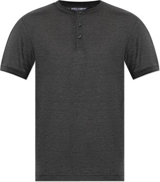 Dolce & Gabbana Zijden T-shirt - Heren - T-shirts - Grijs - XL - Leer - Tops