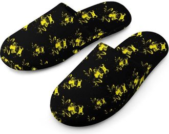 Generic Neon Frog with Coffee Mens Flannel Slipper Soft Comfy House Shoes Non Slip Winter Warm Indoor Outdoor Slippers