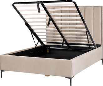 Beliani Cama Con Almacenaje Cabecero Acolchado Patas Negras Metal Terciopelo Gris Pardo 140 X 200 Cm Sezanne