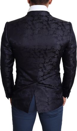 Dolce & Gabbana Blue Floral Jacquard Silk Coat MARTINI Mens Blazer