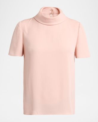 Valentino Garavani Mock-Neck Short-Sleeve Silk Top