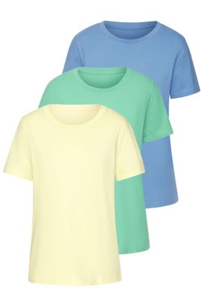 Beach Time T-Shirt BEACHTIME mit modischem Schlitz am Saum, Damen, Gr. 32/34, bunt (gr&uuml;n, blau, gelb), Single Jersey, Obermaterial: 100% Baumwolle, unifarben, Ba