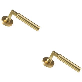Loops 2x PAIR Straight Round Bar Handle on Round Rose Concealed Fix Satin Brass in Metallics