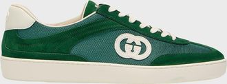 Gucci Mens G75 Canvas and Suede T-Toe Low-Top Sneakers