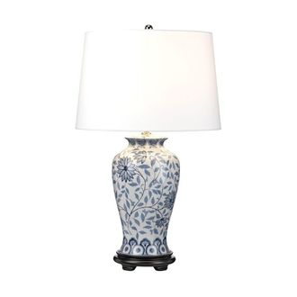 Elstead Lighting L&aacute;mpara de mesa cl&aacute;sica en cer&aacute;mica blanca y azul con dise&ntilde;o floral