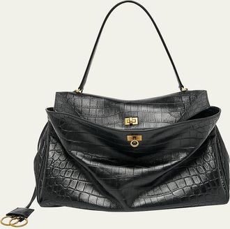 Balenciaga Rodeo Large Croc-Embossed Top-Handle Bag
