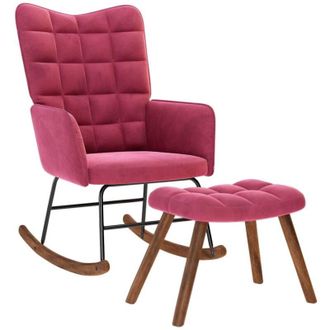 vidaXL Mecedora Con Taburete De Terciopelo Rojo Vino Vidaxl