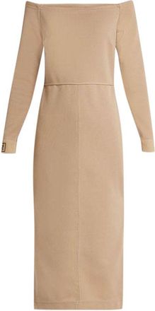 Fendi Beige Jersey Off-Shoulder Midi Dress Size 40