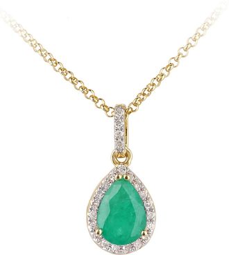 Diamant L'&eacute;ternel Womens 18ct Yellow Gold Emerald and Diamond Teardrop Pendant Necklace - Size P 1/2