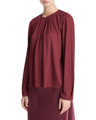 Vince Pleated Neck Silk-Blend Blouse