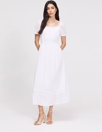 Finery Mandy Cotton Voile Midi Dress in White at Nordstrom, Size 16