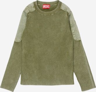 Diesel Boys Cotton Sweater With Shoulder Patch Green