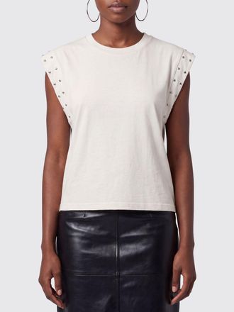 HTC T-shirt cropped in cotone con effetto usurato, ricamo e borchie
