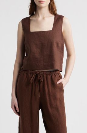Rails Akira Square Neck Linen Top in Espresso at Nordstrom, Size X-Small