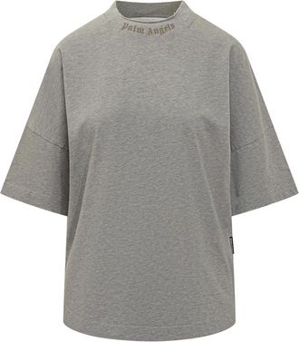 Palm Angels Logo-Embroidered M&eacute;lange T-Shirt - Dames - T-shirts - Grijs - XS - Katoen - Tops