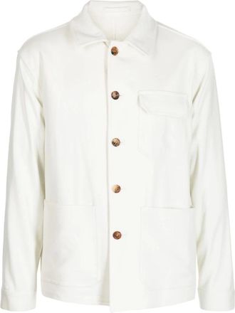 Lardini White Cotton Shirt Jacket with Pockets