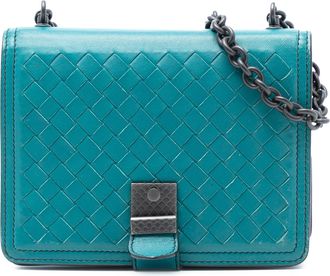 Bottega Veneta Pre-owned Womens Mini Nappa Intrecciato Runway Shoulder Bag - Teal Leather - One Size