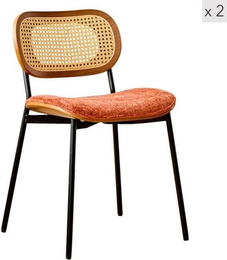 Nordlys Set 2 sillas en acero y rat&aacute;n terracota