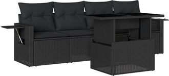 vidaXL Vidaxl - Set De Muebles De Jard&iacute;n 5 Pzas Y Cojines Rat&aacute;n Sint&eacute;tico Negro