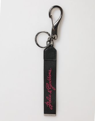 Dolce & Gabbana Black Burgundy Polyester DG Logo Men Keychain Mens Keyring