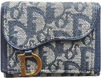Dior Pre-owned Wallets, female, Blue, Size: ONE SIZE Pre-owned Trotter Saddle Lotus Trifold Wallet