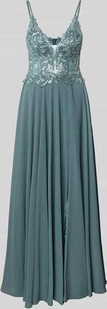 Mascara Abendkleid mit Paillettenbesatz in Oliv, Größe 34