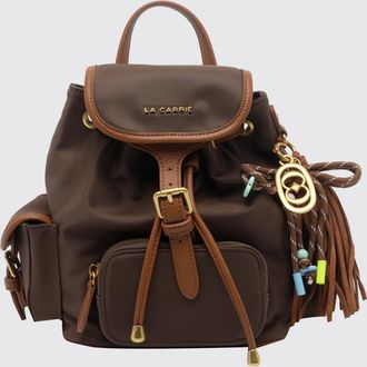 La Carrie Bicolor Nylon Backpack with Patch Pockets, Tassels and Buckle