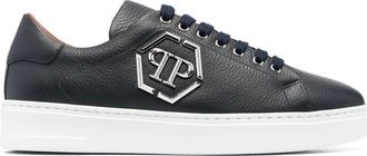 Philipp Plein leather low-top sneakers - men - Rubber/Calf Leather/Calf Leather - 46 - Blue