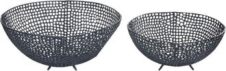 Beliani Conjunto De 2 Cuencos De Metal Negro Dise&ntilde;o Calado Accesorio Decorativo Krukut