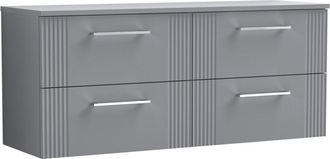 Balterley Balterley - Retro 4 Drawer Wall Hung Vanity Unit with Colour Coordinating Worktop - 1200mm - Satin Grey