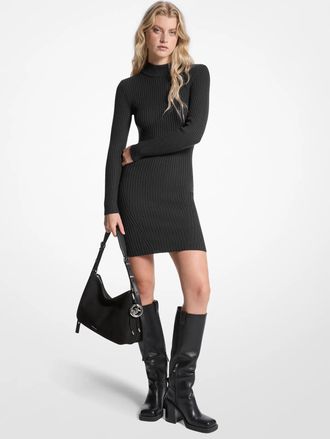 Michael Kors Ribbed Stretch Wool Mock Neck Dress
