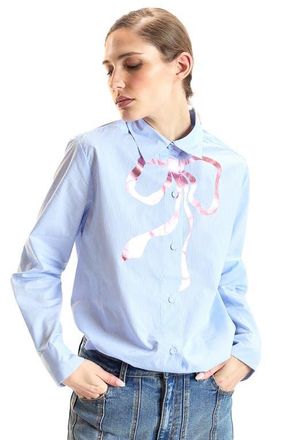 Cynthia Rowley Metallic Bow Cotton Shirt in Blue at Nordstrom, Size X-Small
