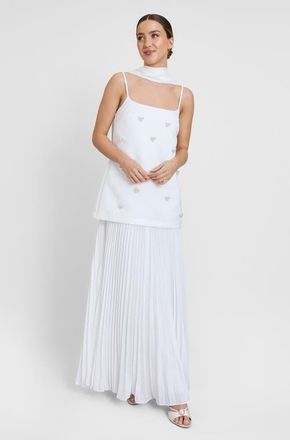 Six Stories Embellished Pearl Strappy Maxi Dress in White at Nordstrom, Size 12