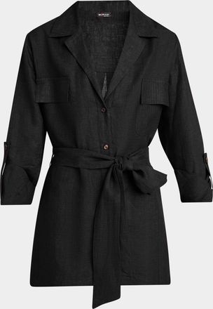 Kiton Belted Linen Button-Down Shirt