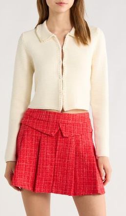 All in Favor Faux Pearl Trim Collared Cardigan in Cream at Nordstrom Rack, Size X-Large