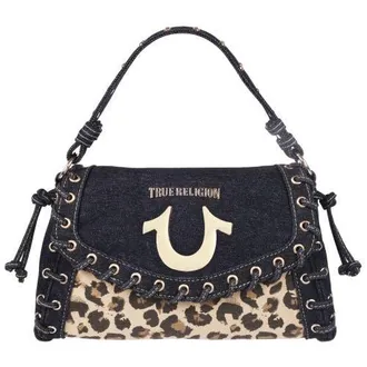 True Religion Denim Leopard Eyelet Trim Flap Bag in Leopard/black at Nordstrom