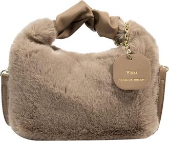 Generic Woman Plush Crossbody Bag Fluffy Purses Handbag Fashion Fuzzy Top Handle Tote Satchel Shoulder Bags with Zipper (Brown)