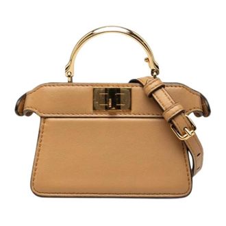 Fendi Pre-owned Nano Peekaboo Maxi Handle Bag - Dames - Vintage Mini Tas - Beige - ONE Size - Leer - Vintage