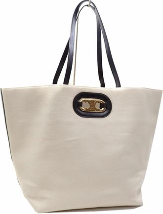 Celine Black Ivory Cotton Leather Tote Bag (Pre-Owned)