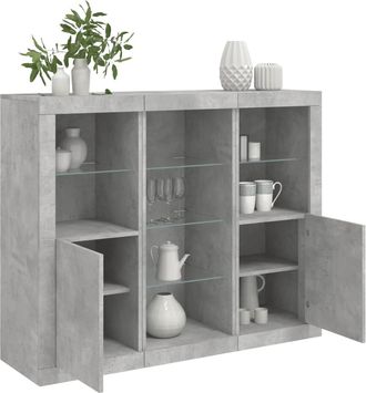 vidaXL Vidaxl - Aparador Con Luz Led 3 Pzas Madera De Ingenier&iacute;a Gris Hormig&oacute;n