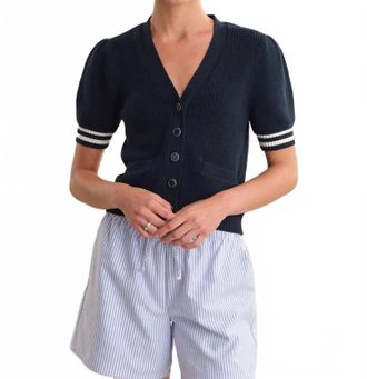 525 america Reagan Puff Sleeve Cardigan In Dark Blue