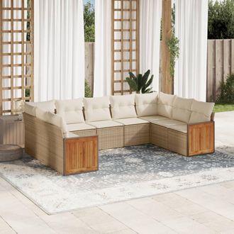 vidaXL Set De Sof&aacute;s De Jard&iacute;n 9 Pzas Con Cojines Rat&aacute;n Sint&eacute;tico Beige Vidaxl