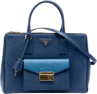 Prada Pre-owned Handbags, female, Blue, Size: ONE SIZE Pre-owned Saffiano Satchel