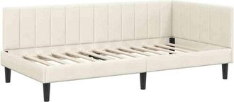 vidaXL Corner Bed Frame with Headboard Cream 100 cm x 200 cm Fabric vidaXL