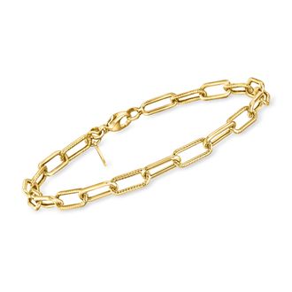RS Pure by Ross-Simons Italian 14kt Yellow Gold Roped and Polished Paper Clip Link Bracelet