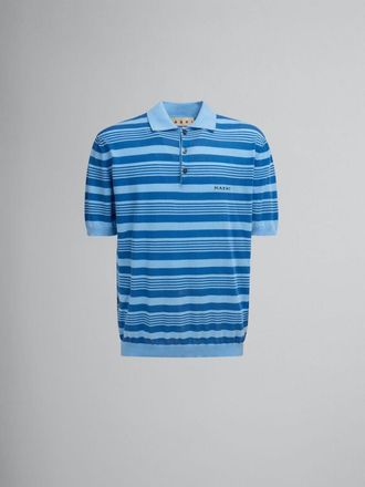 Marni Blue Striped Cotton Short Sleeve Knit Polo Shirt - Blue