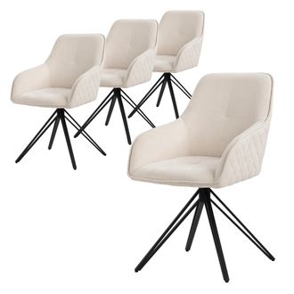 ML Design Ml-design Set 4x Silla De Comedor Giratoria Con Respaldo Y Reposabrazos Asiento Color Crema De Tela Tejida Tapizado Con Patas De Metal Sill&oacute;n Dise&ntilde;o E