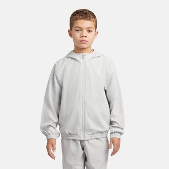 New Balance Kids Paneled Full Zip Track Jacket in Grey Polywoven, size 10-11 Y
